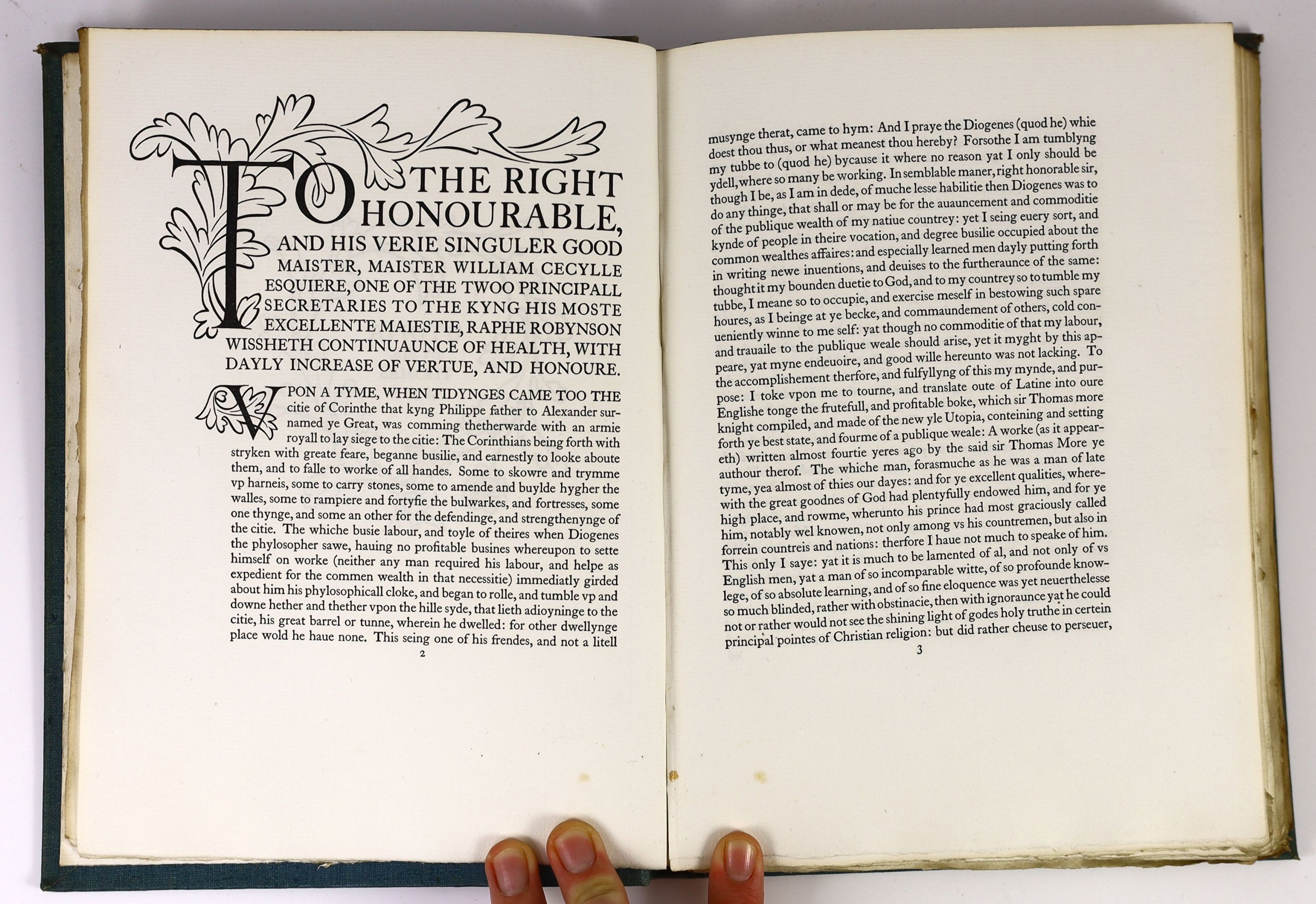 Golden Cockerel Press - Moore, Thomas - Utopia, one of 500, wood-engravings by Eric Gill, 4to, blue buckram gilt, Waltham Saint Lawrence, 1929